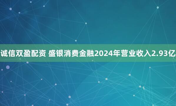 诚信双盈配资 盛银消费金融2024年营业收入2.93亿